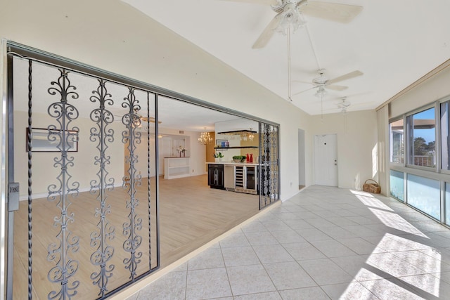 interior space with light hardwood / wood-style floors and ceiling fan