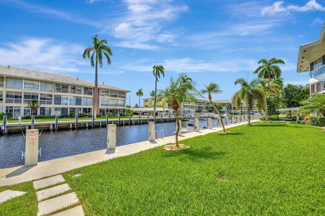 property view of water with a boat dock