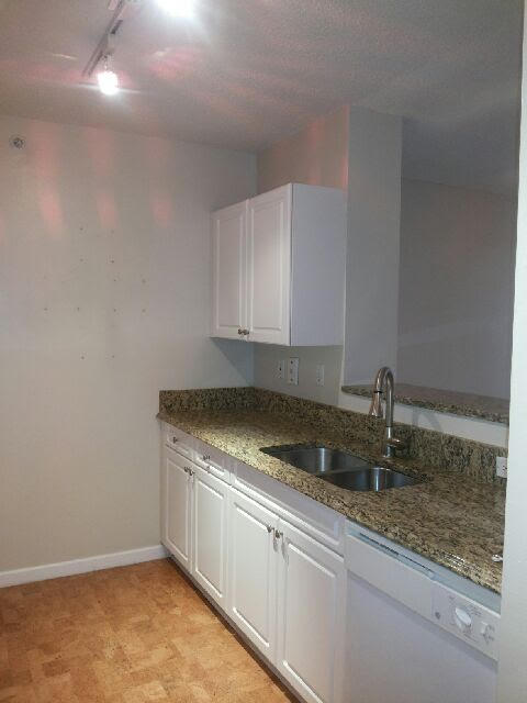 kitchen with rail lighting, sink, white dishwasher, and white cabinets