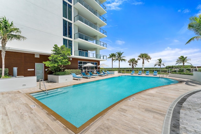 view of swimming pool with a patio