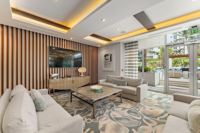 interior space featuring a tray ceiling