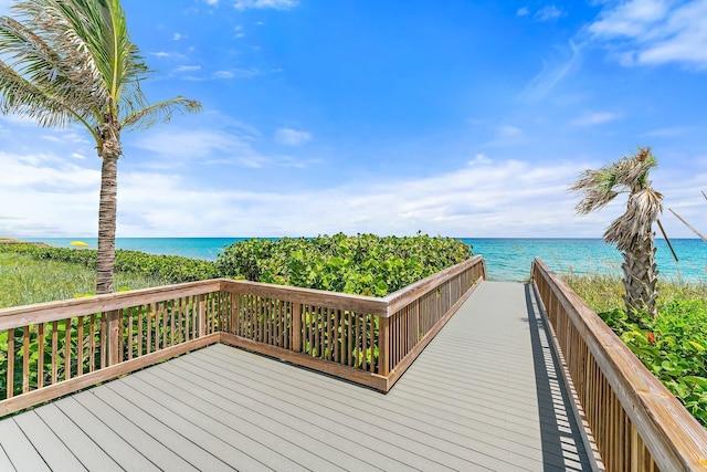 wooden deck with a water view