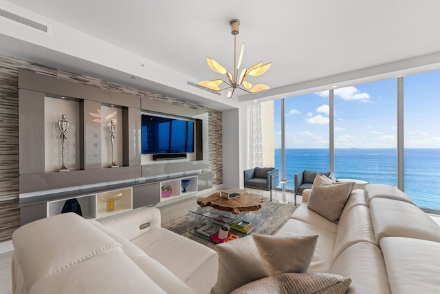 living room featuring a chandelier