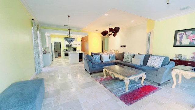 living room featuring ornamental molding