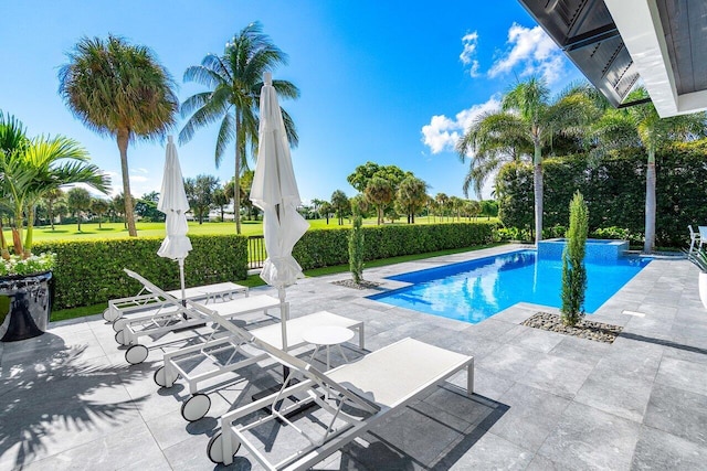 view of swimming pool featuring a patio