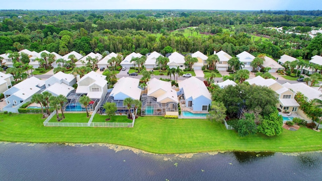 aerial view with a water view