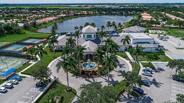 aerial view featuring a water view