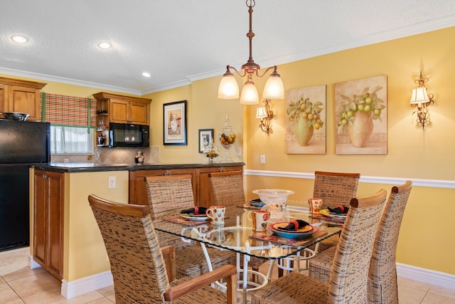 119 Club Dr, Palm Beach Gardens, FL 33418 - dining room featuring baseboards, ornamental molding, light tile patterned floors, recessed lighting, and a textured ceiling