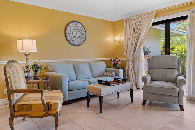 119 Club Dr, Palm Beach Gardens, FL 33418 - living room featuring light tile patterned floors and crown molding