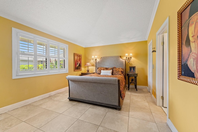 119 Club Dr, Palm Beach Gardens, FL 33418 - bedroom with baseboards, a textured ceiling, light tile patterned flooring, and crown molding
