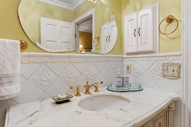 bathroom featuring vanity and crown molding