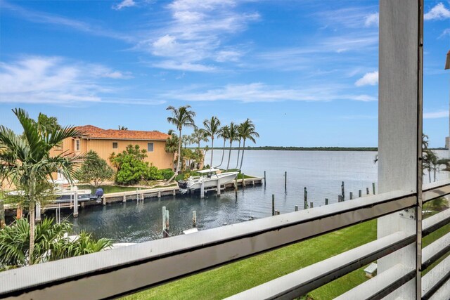 view of dock featuring a water view