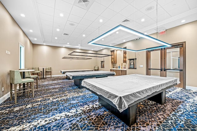 8228 Brindisi Ln, Boynton Beach, FL 33472 - game room featuring baseboards, billiards table, recessed lighting, and carpet floors