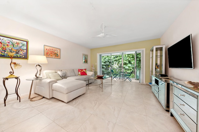 living room with ceiling fan