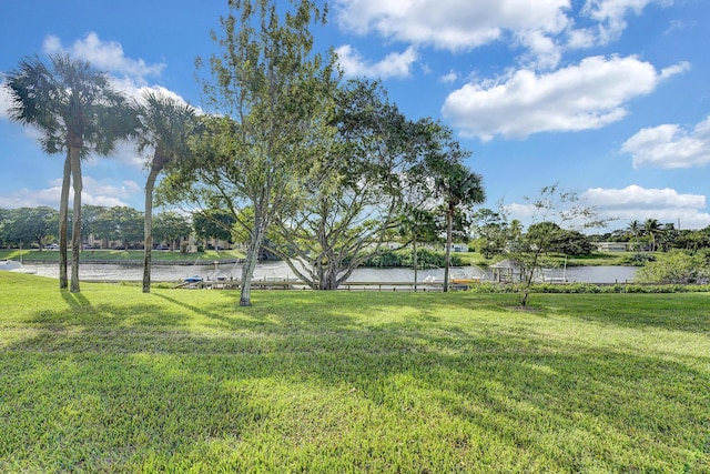 view of yard featuring a water view