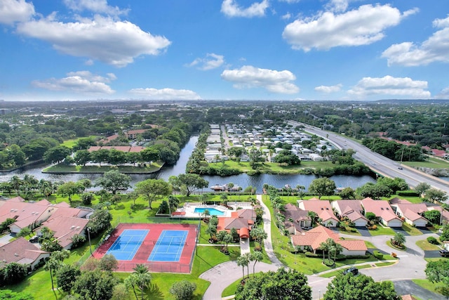 aerial view with a water view