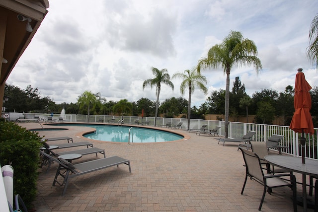 view of swimming pool with a patio