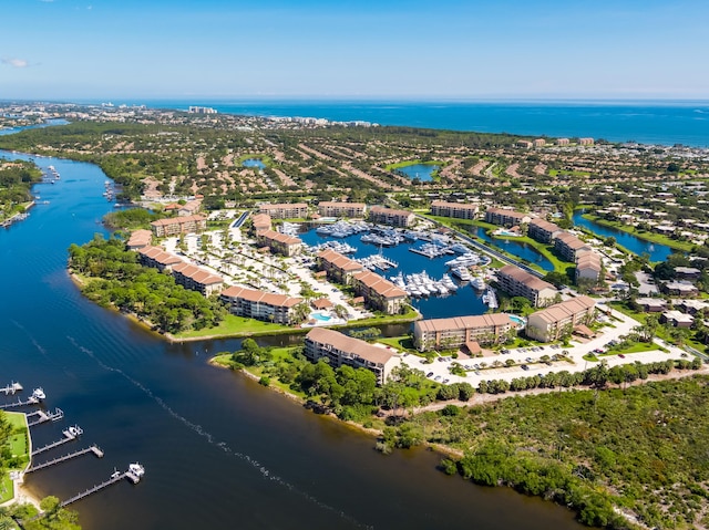 aerial view with a water view