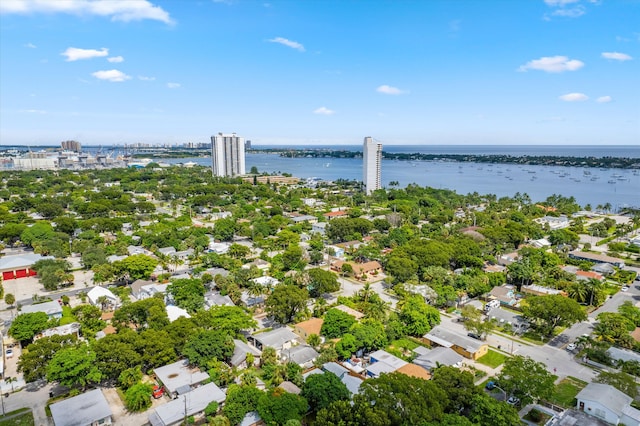 aerial view featuring a water view