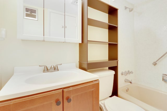 full bathroom with shower / bathing tub combination, vanity, and toilet