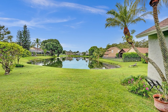 view of yard with a water view