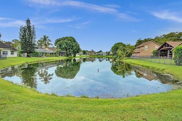 water view featuring fence and a residential view