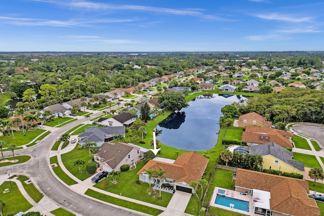 drone / aerial view featuring a water view