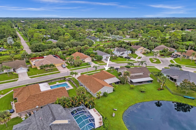 bird's eye view featuring a water view