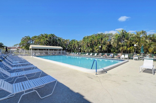 view of swimming pool with a patio area