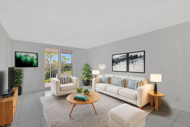 living room featuring light tile patterned flooring