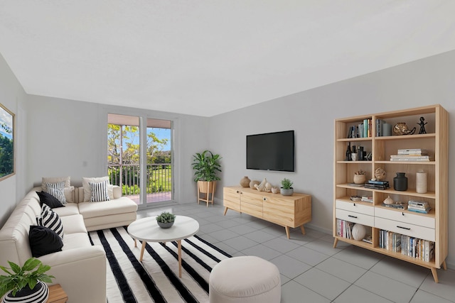 living room featuring light tile patterned floors