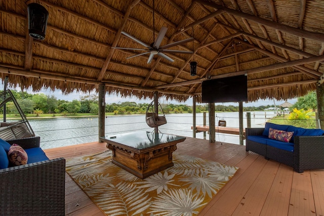 dock area featuring a gazebo and an outdoor living space