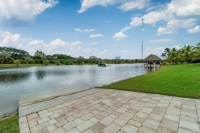 property view of water featuring a gazebo