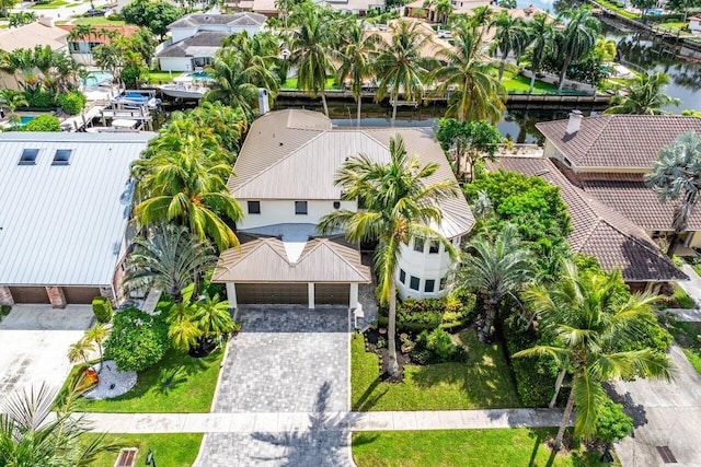 bird's eye view featuring a water view