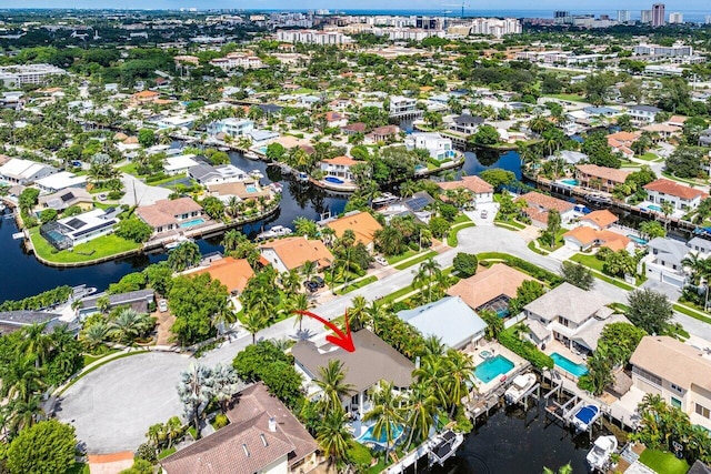 bird's eye view featuring a water view