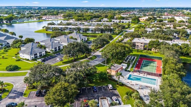 bird's eye view featuring a water view