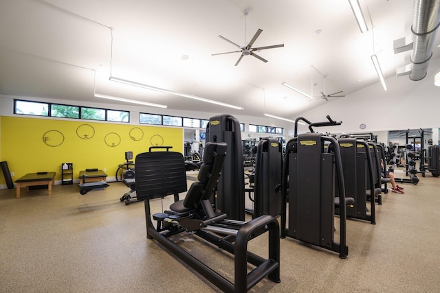 workout area with ceiling fan