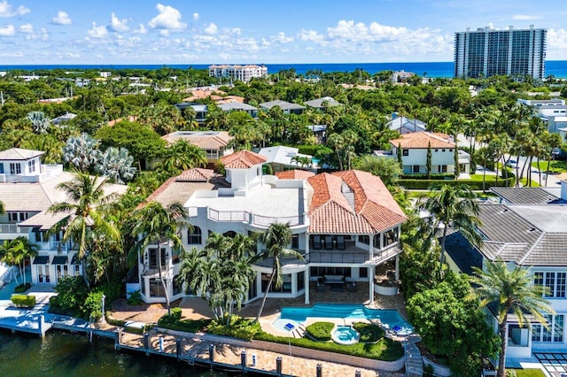 aerial view with a water view