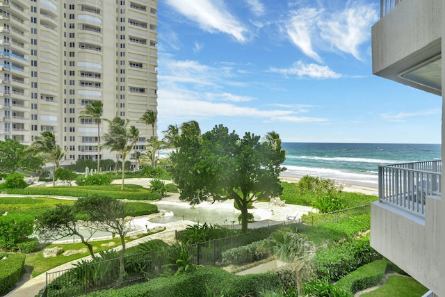 exterior space featuring a view of the beach