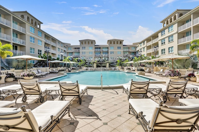 view of pool featuring a patio area