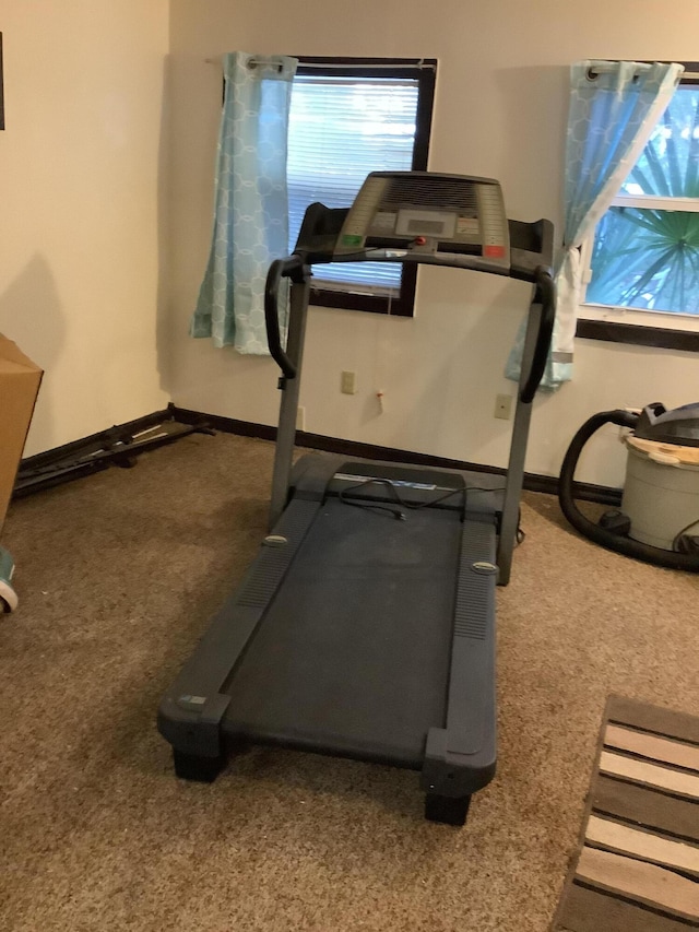 workout room with carpet floors