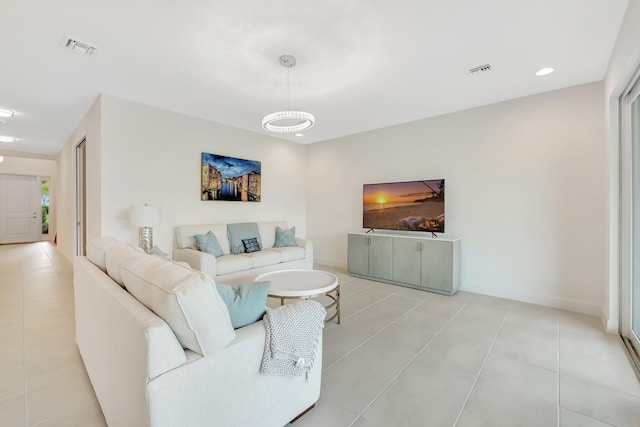 living room featuring light tile patterned floors