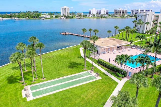 bird's eye view featuring a water view