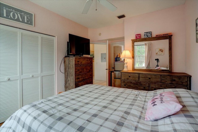 bedroom with a closet and ceiling fan