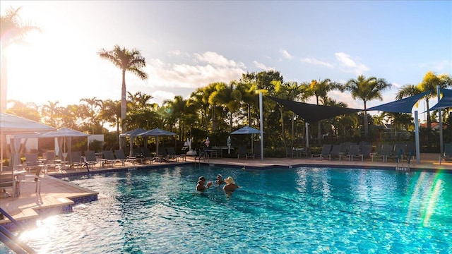 view of swimming pool with a gazebo and a patio area