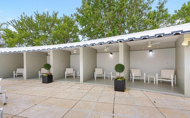 view of patio / terrace featuring ceiling fan