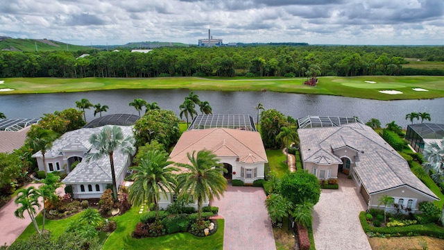 aerial view with a water view