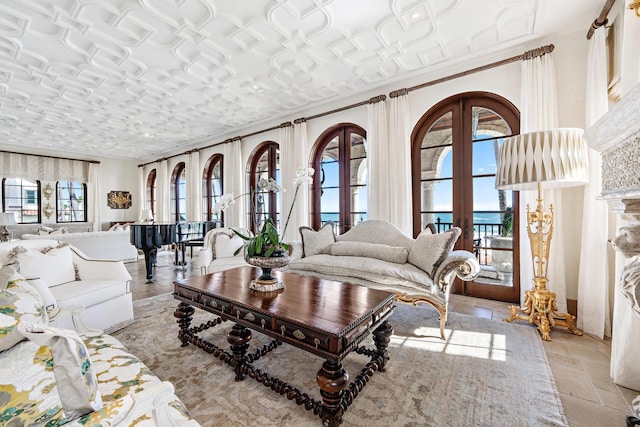 living room with french doors