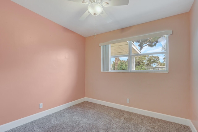 spare room with ceiling fan and carpet flooring