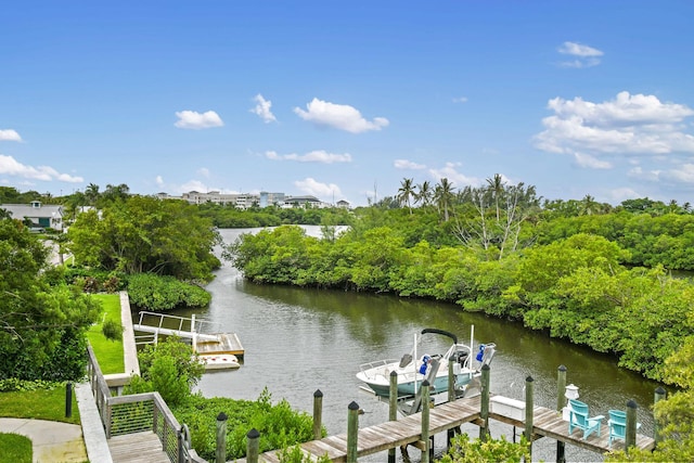 view of dock with a water view